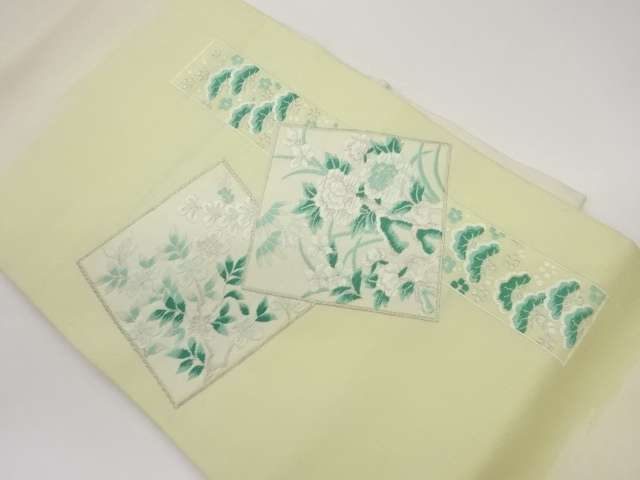 色紙に短冊・松・花々模様織出し名古屋帯